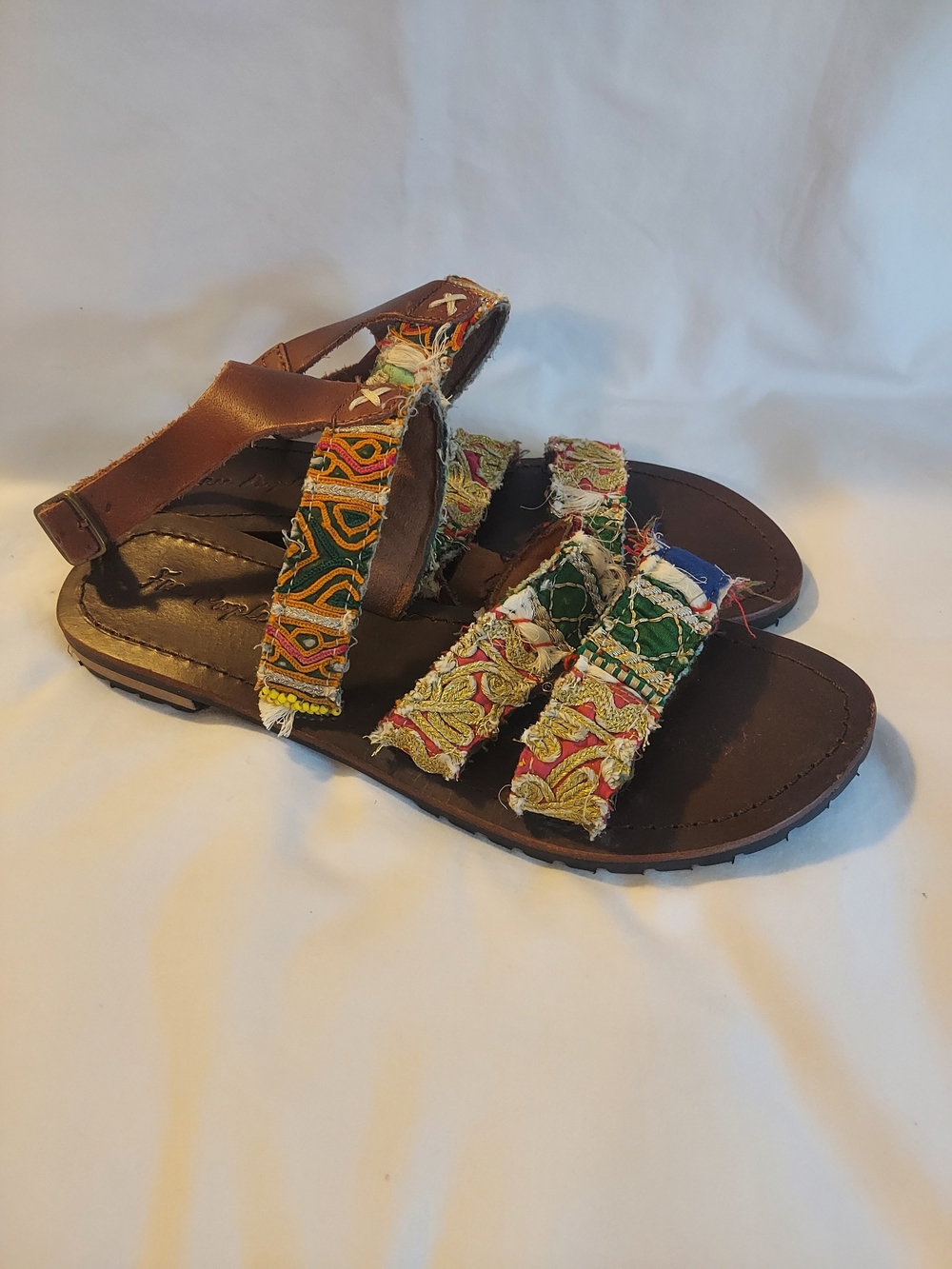 Free People DVLPMNT Meadow Embroidered Leather Ankle Strap Sandals Boho Festival - Picture 6 of 8